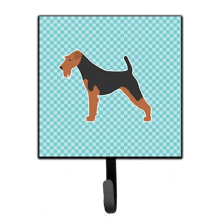 Carolines Treasures Airedale Terrier Checkerboard Blue Leash or Key Holder BB3757SH4